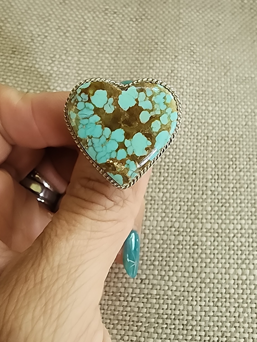 Heart-Shaped Mine #8 Turquoise Ring - Sz 7 Native Made